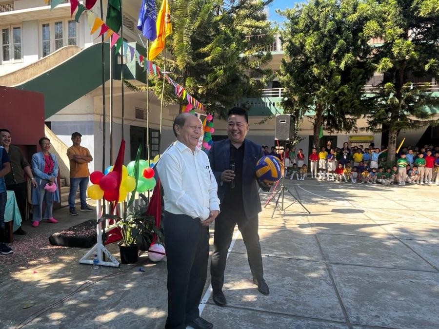 Rev Dr P Dozo, founder & proprietor of GCHSS together with Joel Naga, President, RPP declaring the open of the sports week on November 1. (Morung Photo)